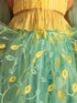 Girl's' Yellow Crop Top And Aqua Lehenga With Ruffled Dupatta Set